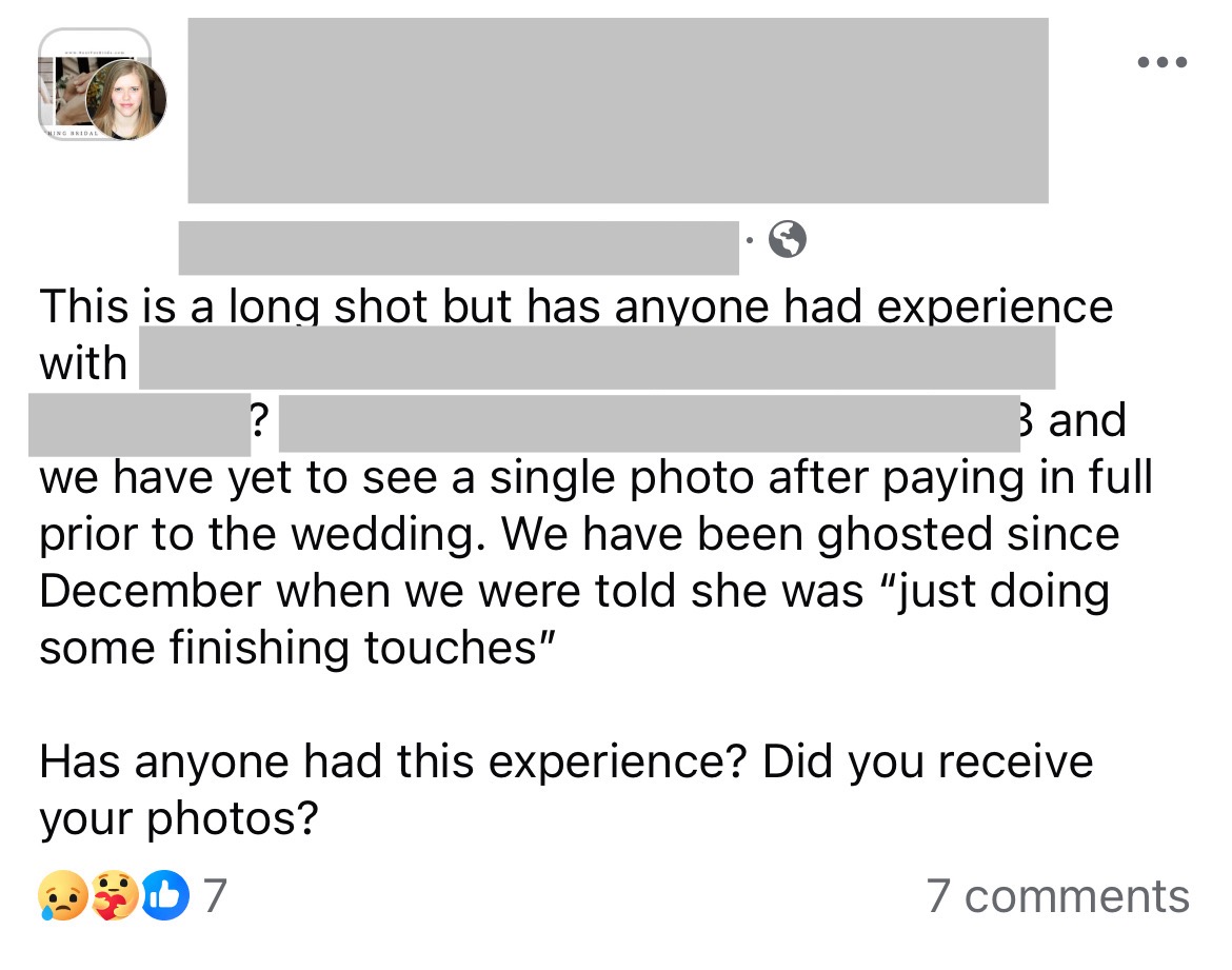 Wedding vendor complaint